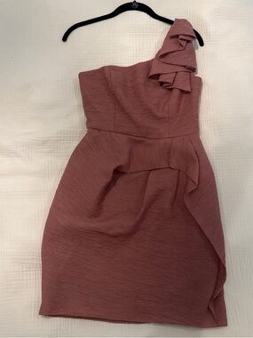 BCBGMaxAzria One-Shoulder Ruffle Dress in Dusty Rose